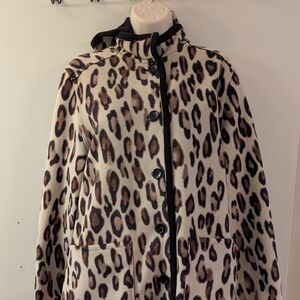 Susan Graver Hooded Leopard Print Reversable Fleece Jacket Small